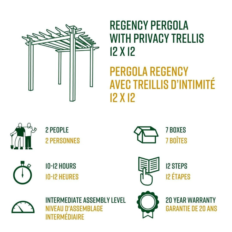 12x12 Regency Pergola with Privacy Trellis Pergola Vita 