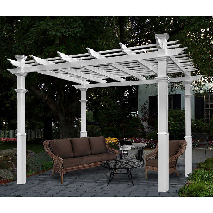 Deluxe 10 ft x 10 ft Pergola with Tall Base Moldings and Canvas Weave Pergola Vita 